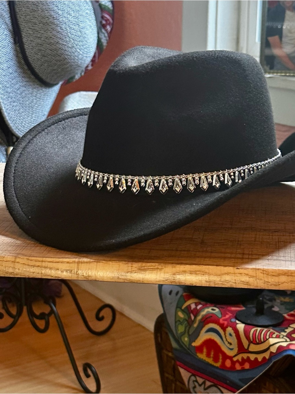 Black Western Cowboy Hat with Silver Crystal Trim